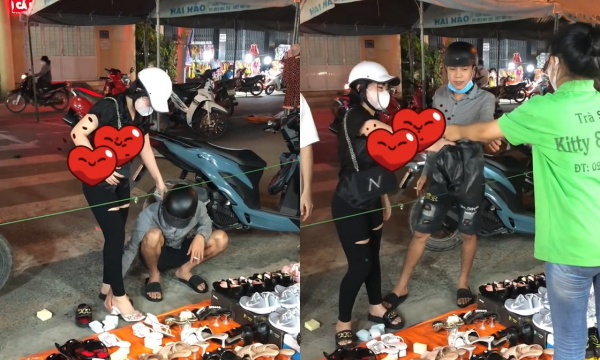 Chồng chọn từng đôi dép ướm vào chân cho vợ thử: Hạnh phúc giản đơn! Chồng chọn từng đôi dép ướm vào chân cho vợ thử: Hạnh phúc giản đơn!