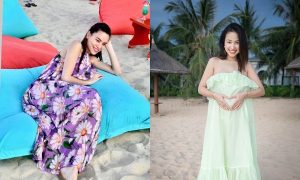 Thời trang đi biển đa dạng khi bầu bì của mỹ nhân Việt