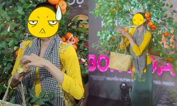 Á hậu lên thảm đỏ đeo cả cây quýt tưởng đi thi trang phục dân tộc Á hậu lên thảm đỏ đeo cả cây quýt tưởng đi thi trang phục dân tộc