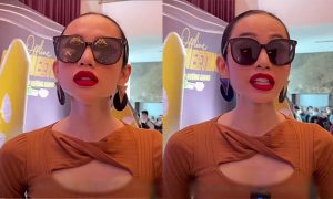 Á hậu Lương Mỹ Kỳ bị soi vùng nhạy cảm chốn đông người